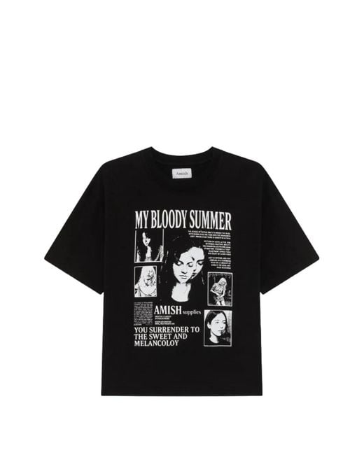 AMISH Black Graphic-Print Cropped T-Shirt