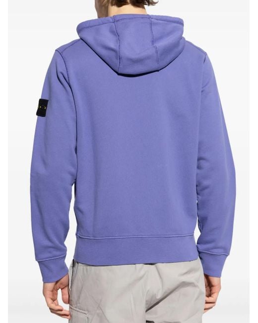 Felpa Con Cappuccio E Applicazione Compass di Stone Island in Blue da Uomo