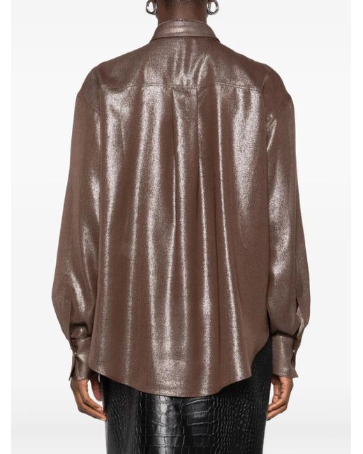 Brunello Cucinelli Brown Metallic-Effect Button-Down Shirt