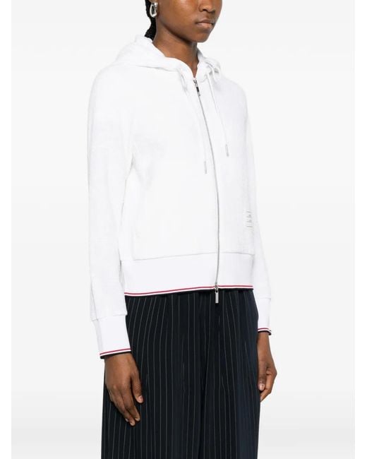 Thom Browne White Logo-Patch Hoodie