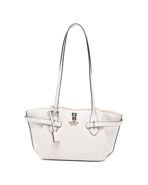 Guess White Yesba Logo-Plaque Shoulder Bag