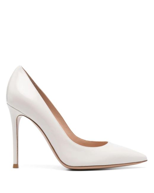 Gianvito Rossi White Brushed Leather Slip-On Stiletto Pumps