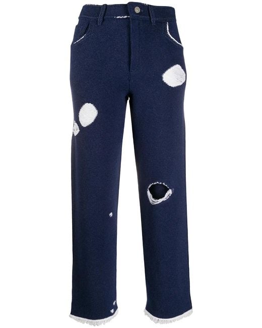Barrie Blue Denim-Inspired Knitted Boyfriend Trousers
