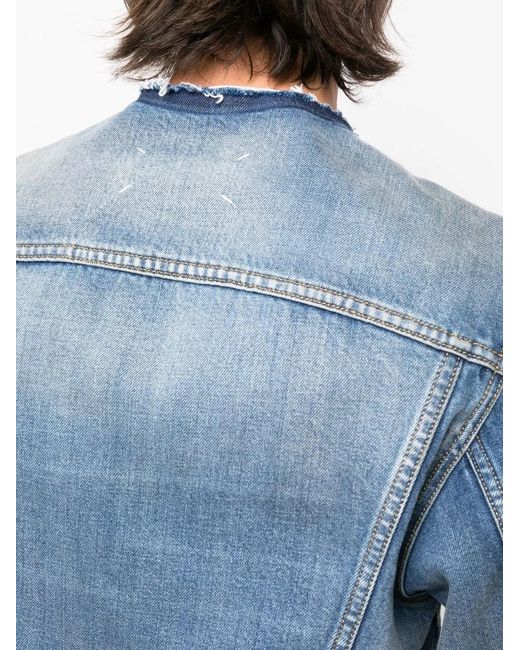 Maison Margiela Blue Collarless Cropped Denim Jacket for men