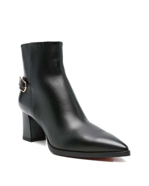 Santoni Black 70Mm Buckle-Detail Pointed-Toe Boots