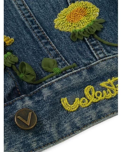 Valentino Garavani Blue Flower-Embroidered Denim Jacket