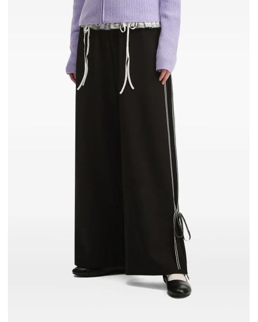 B+ AB Black Ruffle-Detail Side-Stripe Trousers