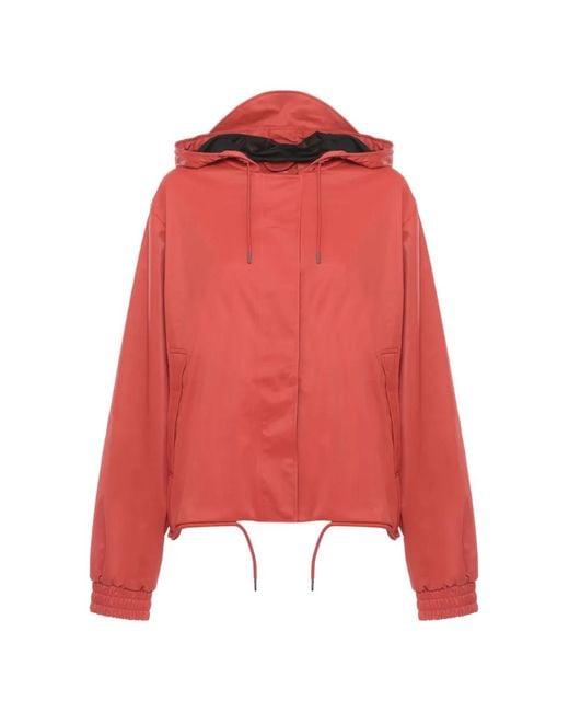 Rains Red Hooded Drawstring Jacket