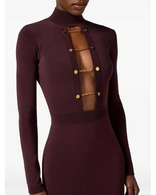 Elisabetta Franchi Purple Chain-Detail Cut-Out Maxi Dress