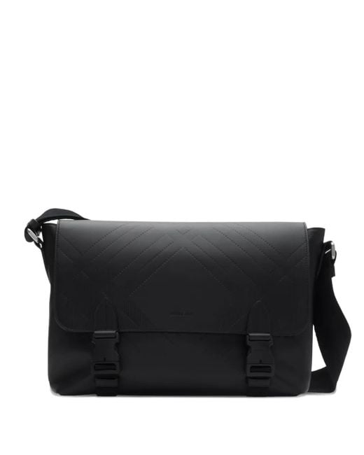 Burberry Black Leather Embossed Messenger Bag for men