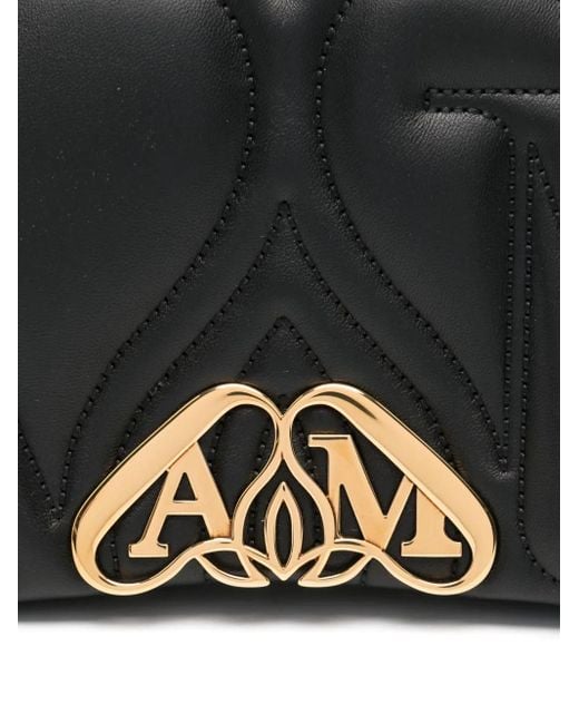 McQueen Black The Seal Small Embroidered-leather Cross-body Bag