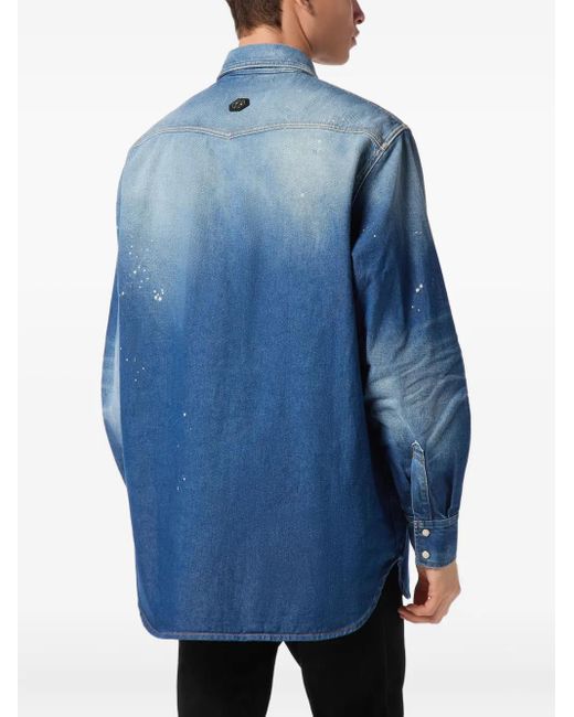 Philipp Plein Blue Oversize Denim Shirt for men