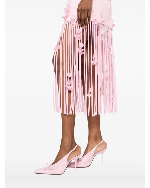 Jonathan Simkhai Pink Robe Mi-Longue Frangée À Fleurs