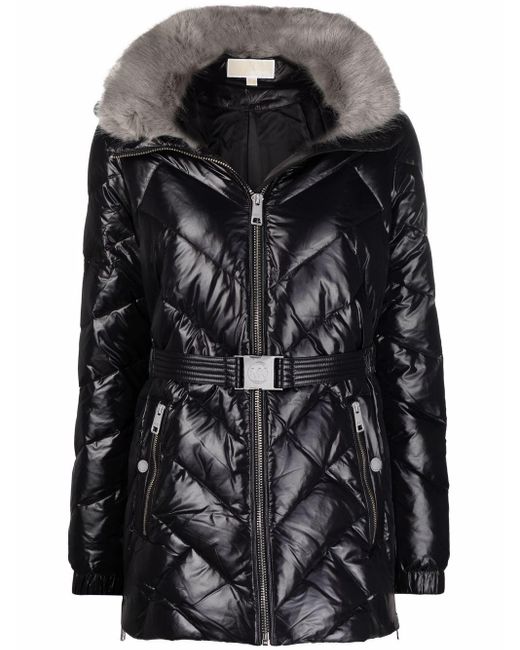 MICHAEL Michael Kors Black Padded Faux Fur Coat