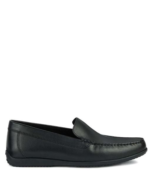 Geox Black Ascanio Leather Slip-On Loafers for men