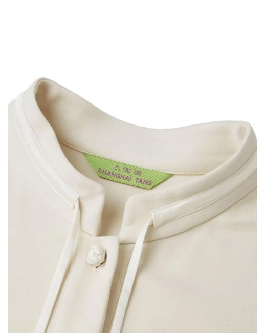 Shanghai Tang White Mandarin-Collar Tie-Neck Blouse