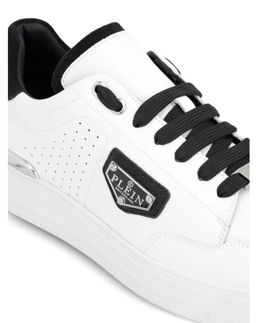 Philipp Plein White Logo-Plaque Lace-Up Sneakers