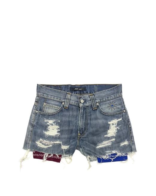 HTC Blue Distressed Bandana-Insert Shorts