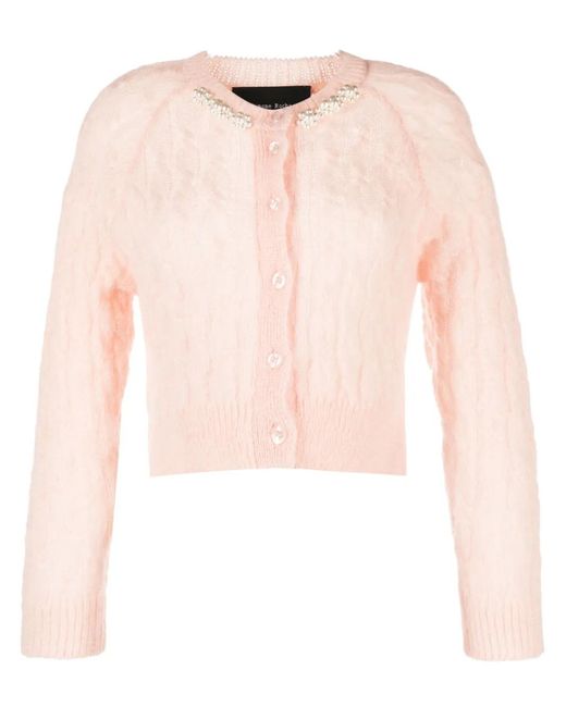 Simone Rocha Pink Beaded Cable Knit Cardigan