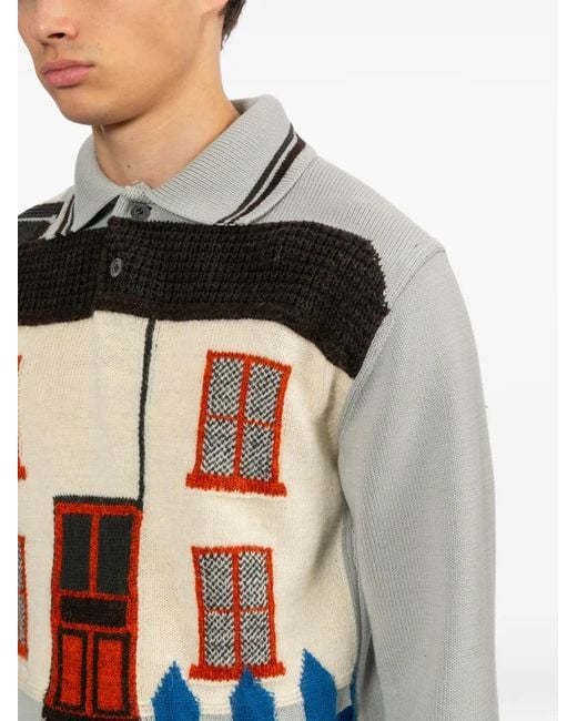 Junya Watanabe Gray House Print Collared Knitwear for men