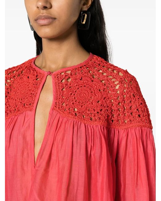 Forte_forte Pink Semi-Sheer Crochet Shirt