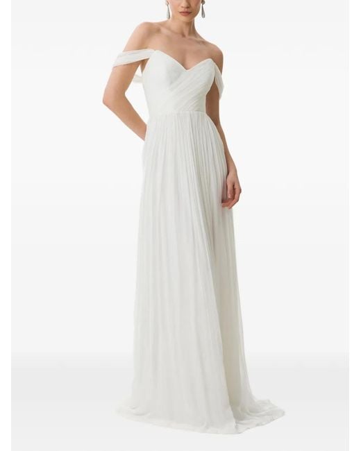 Framboise White Kester Pleated Off-Shoulder Maxi Dress