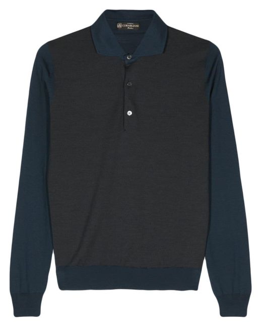Corneliani Blue Fine-knit Wool Polo Shirt for men
