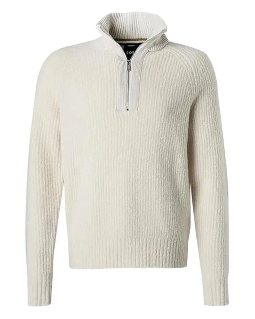 Pull Nervuré À Col Montant Zippé Boss pour homme en coloris White