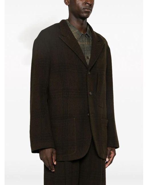 Ziggy Chen Black Peak-Lapels Check-Pattern Blazer for men