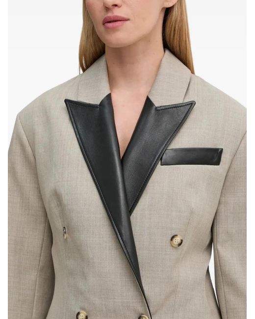 Nanushka Natural Pacey Leather-trimmed Double-breasted Blazer