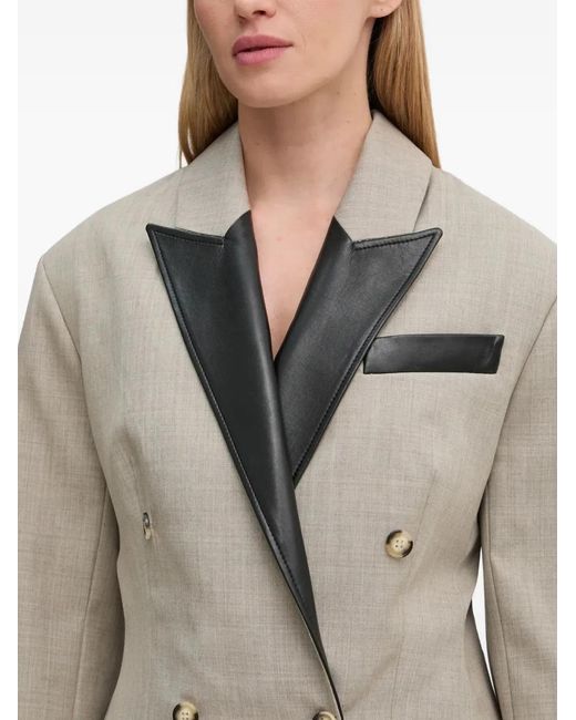 Nanushka Natural Pacey Leather-Trimmed Double-Breasted Blazer
