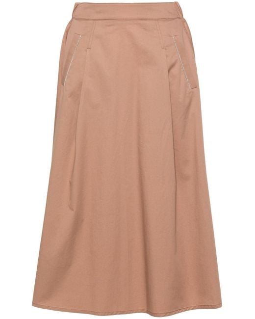 Peserico Brown Bead-detail Twill Skirt