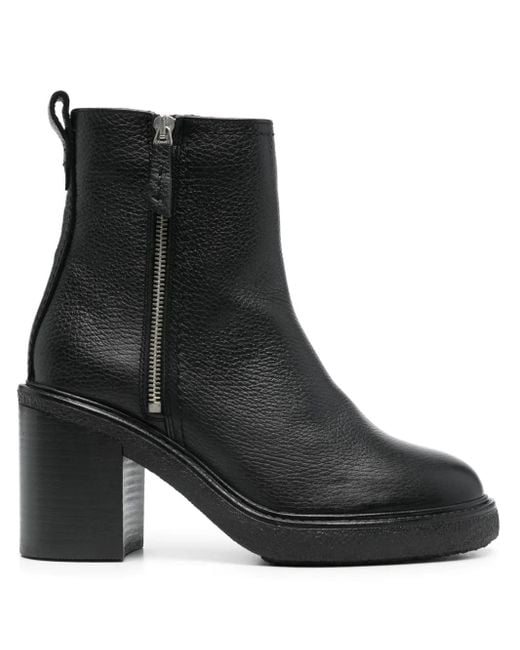 Clarks Black Pebbled Leather Chunky Heel Boots