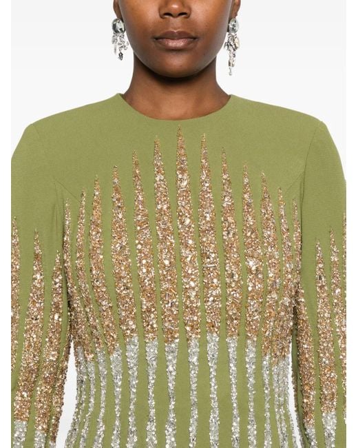 Abito Lungo Con Paillettes di Dina Melwani in Green