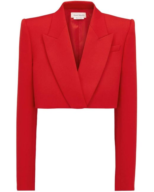Alexander McQueen Red Cropped Wool Blazer - Women's - Wool