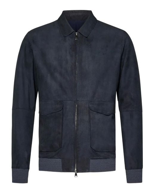 Franzese Collection Lederjacke mit doppeltem Reißverschluss in Blue für Herren