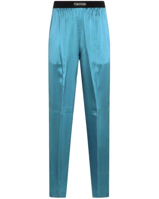 Tom Ford Blue Satin-Finish Straight-Leg Trousers