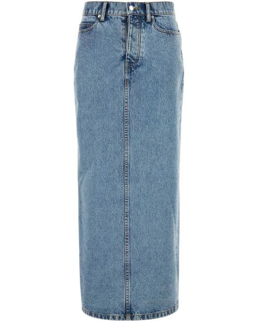 Alexander Wang Blue Long Column Skirt All Over Clear Bead