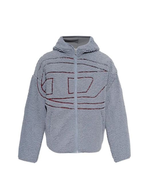 DIESEL Blue Logo-Embroidered Zip-Up Hoodie for men