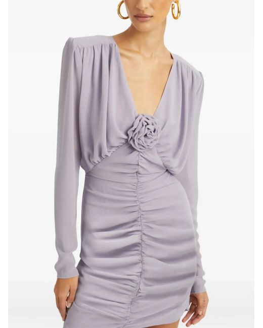 ROTATE BIRGER CHRISTENSEN Purple Gathered Rose-Embellished Mini Dress