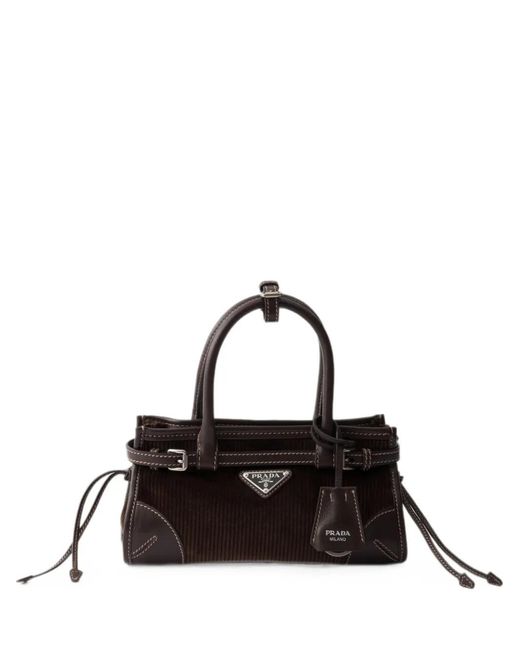 Prada Black Bonnie Small Corduroy And Leather Handbag