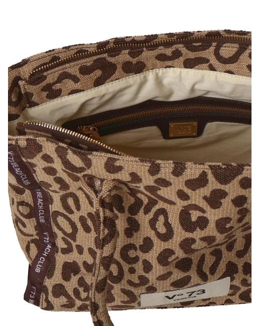 V73 Brown Animal-Print Tote Bag