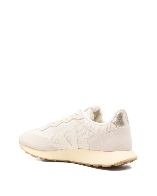 Veja White Panelled Sneakers With Lace-Up Fastening