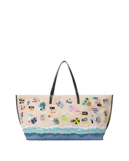 Staud Blue Large Christos Bead-Embellished Beach Bag