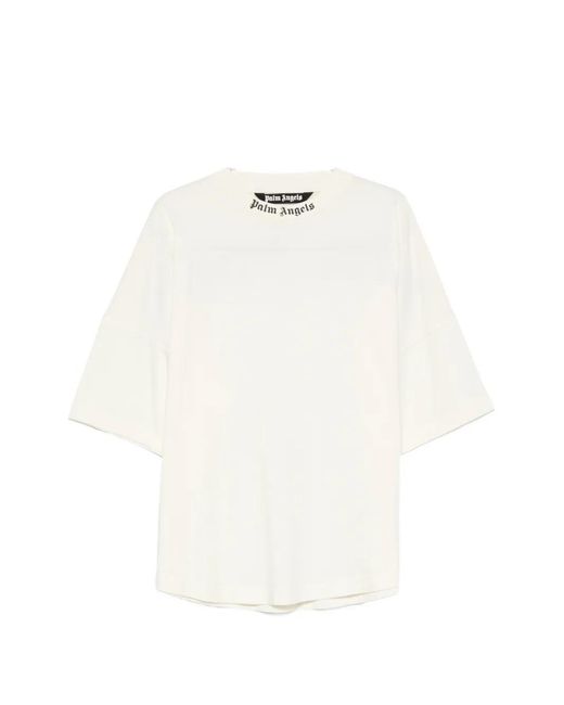 Palm Angels White Logo-Print T-Shirt for men