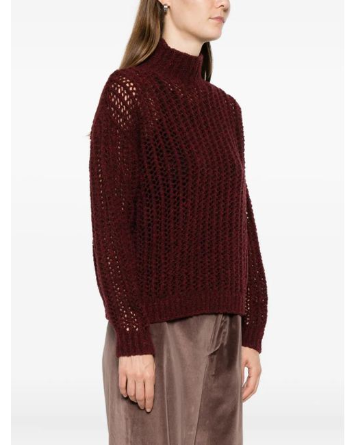Max Mara Purple Quaglia Openwork High-Neck Sweater