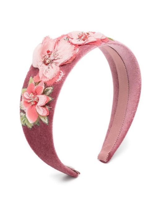 Jennifer Behr Pink Floral-Appliqué Velvet Headband