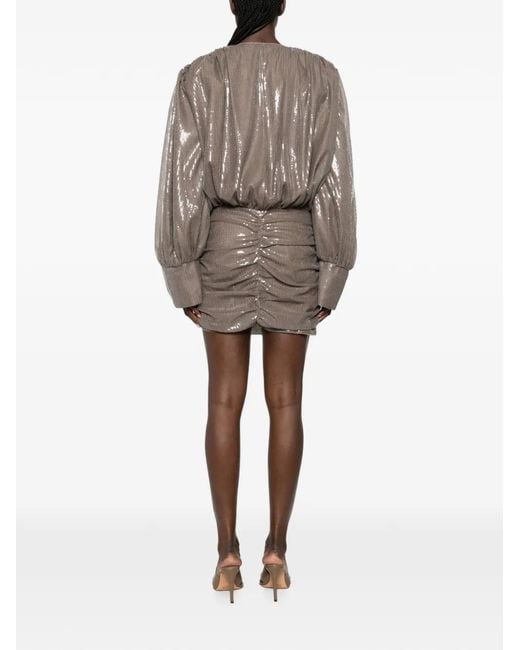 ROTATE BIRGER CHRISTENSEN Natural Sequin-Embellished Ruched Mini Dress