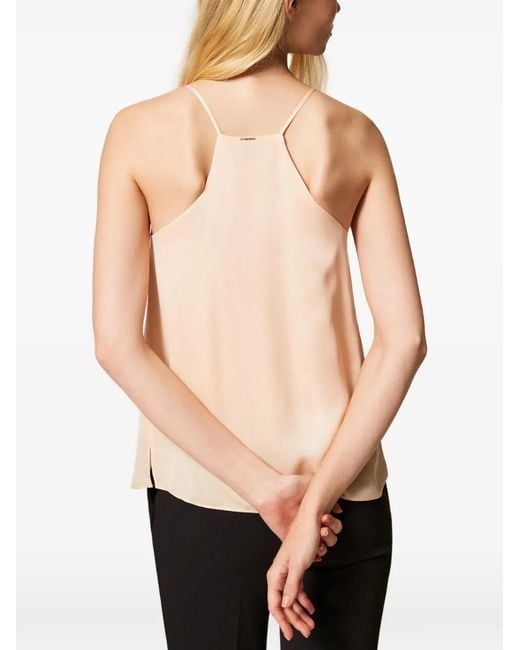 Twinset Natural Satin Top With Thin Shoulder Straps
