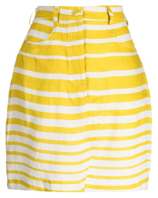 Bambah Yellow Sicily Striped Linen Mini Skirt